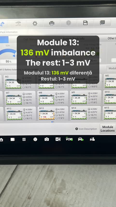 Diagnostic tablet showing module 13 imbalance