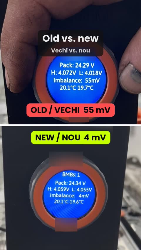 Old module at 55 mV versus new module at 4 mV